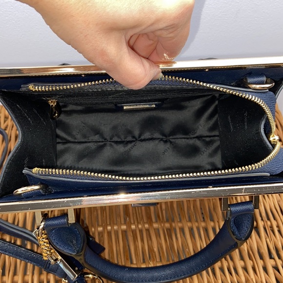 Dune London Textured Navy Blue With Gold Hardware Handbag Crossbody Purse - Picture 10 of 13